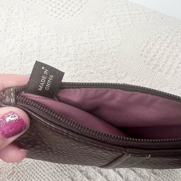 Y2K Coach Small Pebble Leather Wristlet F42389 Silver Mahogany Brown Clip Pouch - Picture 9 of 10